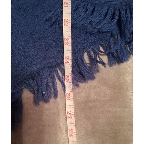Kasper Boiled Wool Cardigan Jacket Blue Fringe Drape Open Front Size L - Picture 7 of 11